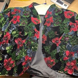 VTG Poinsettia Bolero Jacket Unbranded No Size Glitter Shoulder Pads